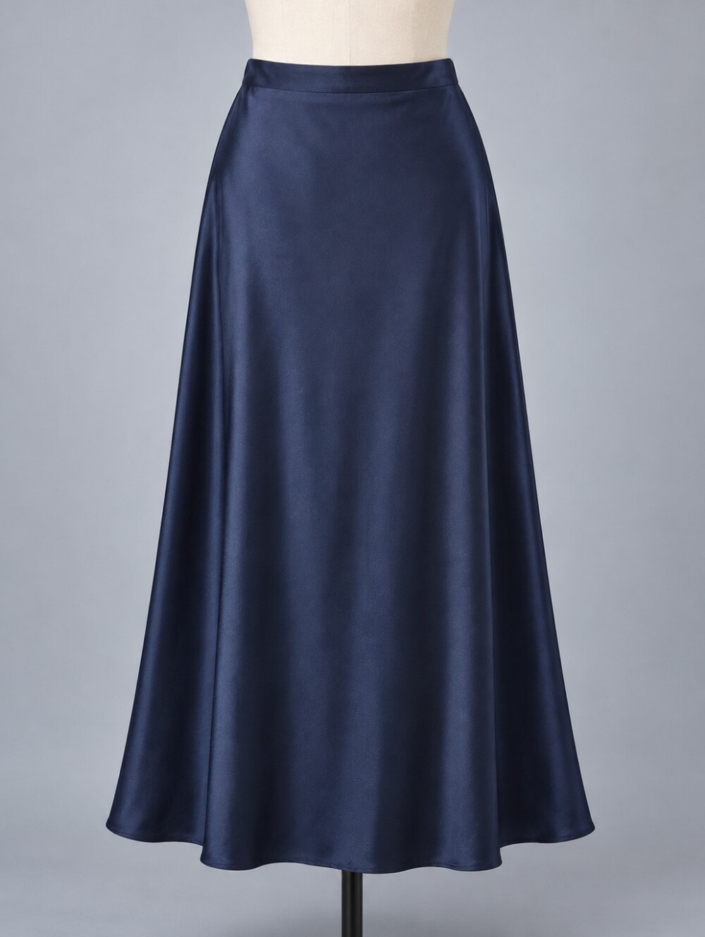 True Vintage Marisa Christina Classics Navy Satin Feel A-Line Midi Skirt Size 8